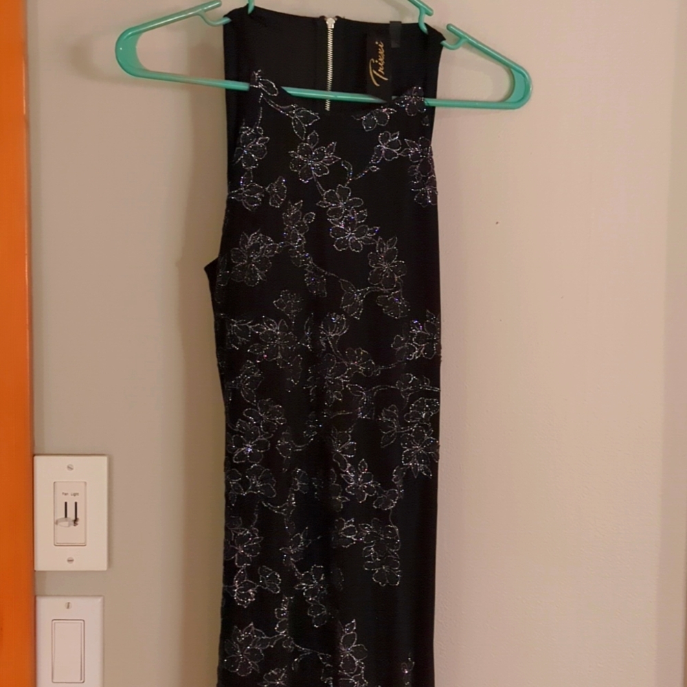 Trixxi Black Flower sequin evening gown